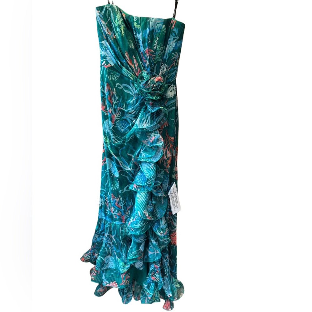 NWT Tadashi Shoji Strapless Pleated Ruffle A-line Gown - Picture 6 of 12